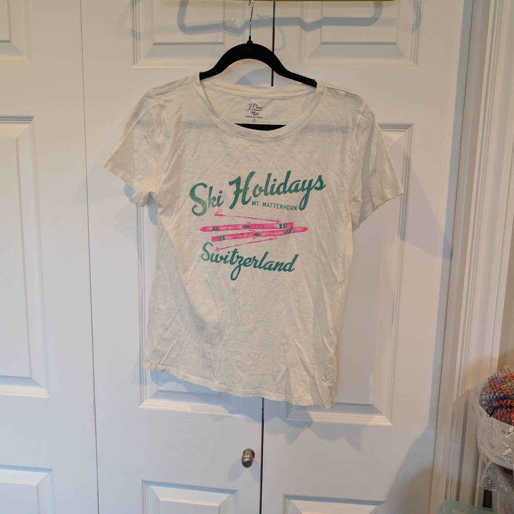J. Crew White Tee with Ski Logo